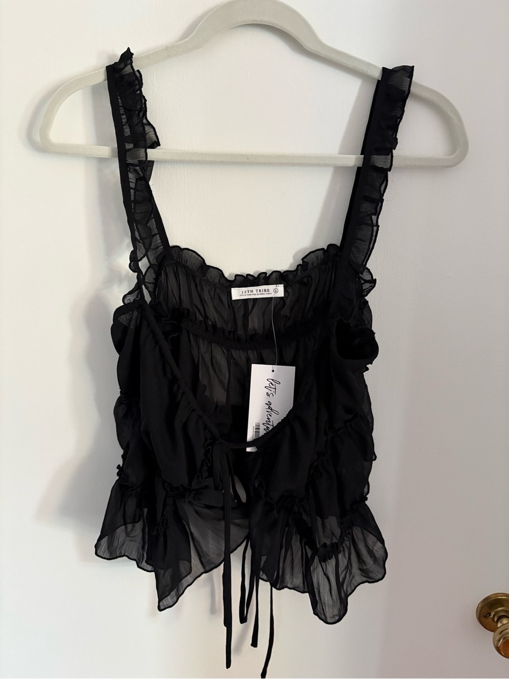 12th Tribe Lilia Black Ruffle Flyaway Tank